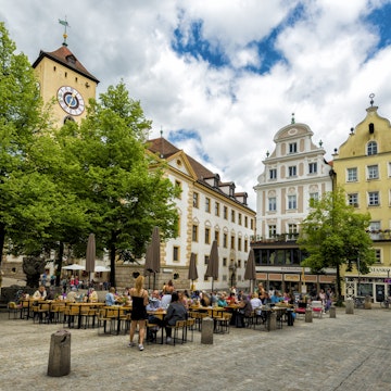 Regensburg old town with beer garden