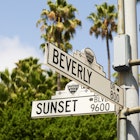 Street signage at the crossing of Sunset Boulevard and Beverly Drive.