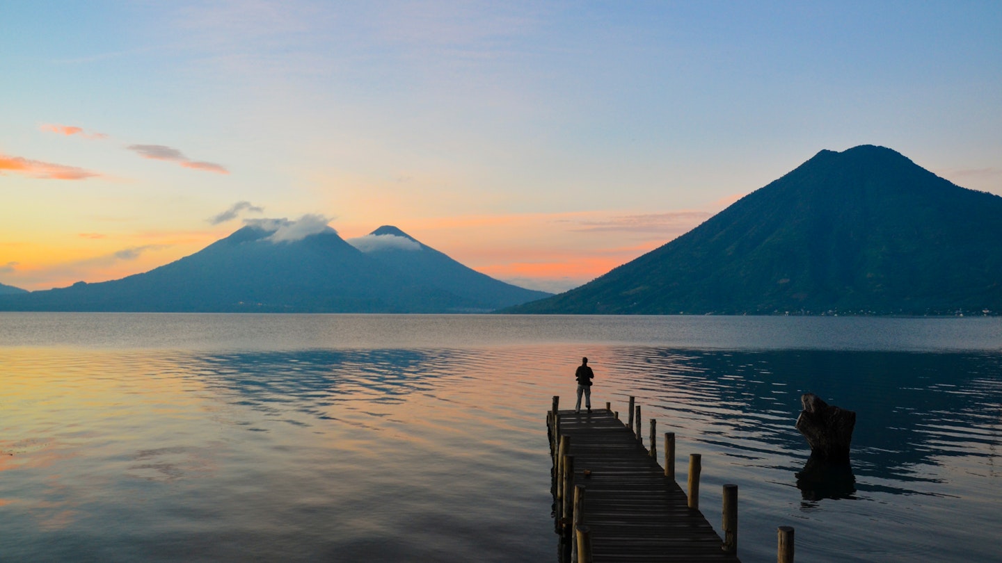 Observing the incredible beautiful sunrise at Lake Atitlan in Guatemala. License Type: media Download Time: 2022-03-29T09:35:18.000Z User: AMccarthy_lonelyplanet Is Editorial: No purchase_order: