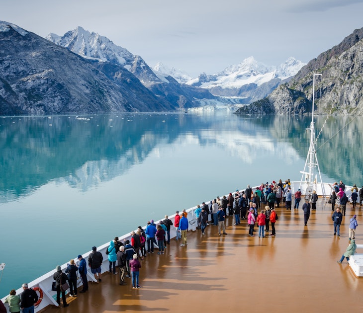 GLACIER BAY - ALASKA SEPTEMBER 11, 2016: Cruise ship passengers get a close-up view of the majestic glaciers as they sail in Glacier Bay National Park and Preserve in Southeast Alaska.
485070769