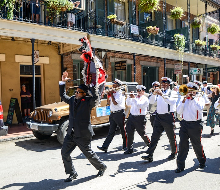 New Orleans, Louisiana / USA - March 31, 2017: A Second Line band plays as it marches in the French Quarter in New Orleans, Louisiana.
618097991
A Second Line band plays as it marches in the French Quarter in New Orleans, Louisiana.