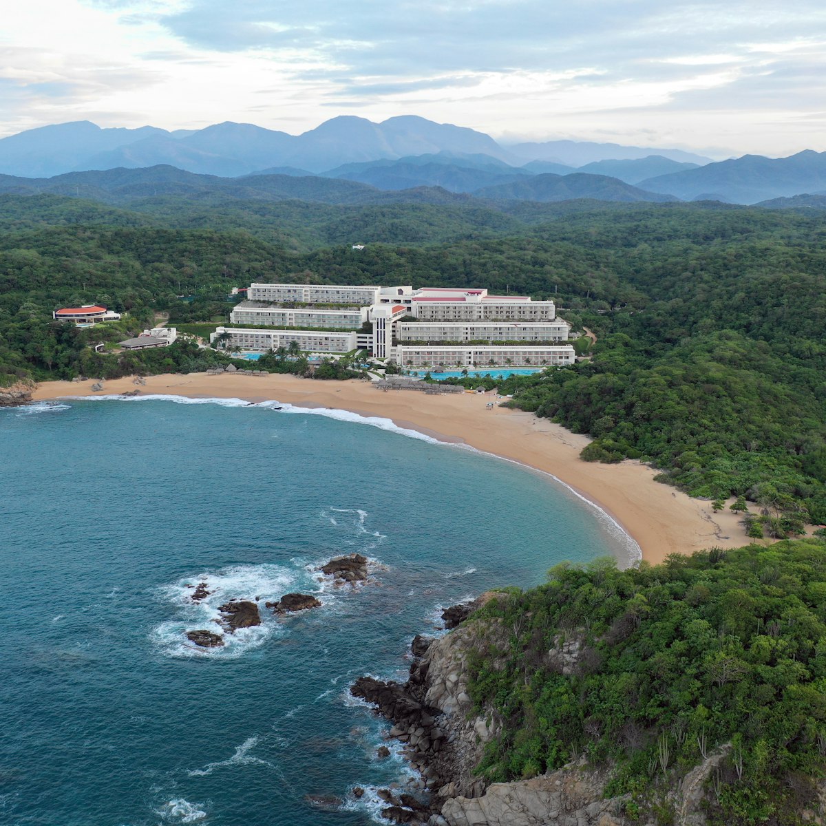 Aerial view of Conejo Bay at Santa Maria Huatulco, Oaxaca, Mexico.