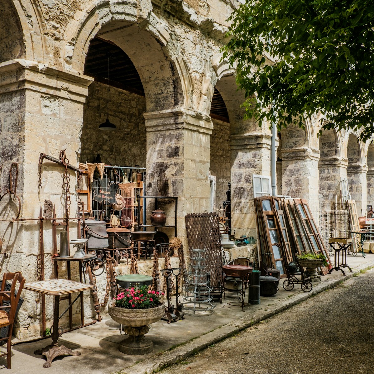Flea market located in an old palace in Lectoure, France.